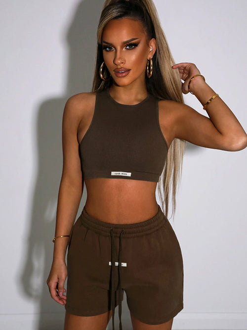 Halter Crop Tops+Drawstring Sweatpants Slim Activewear