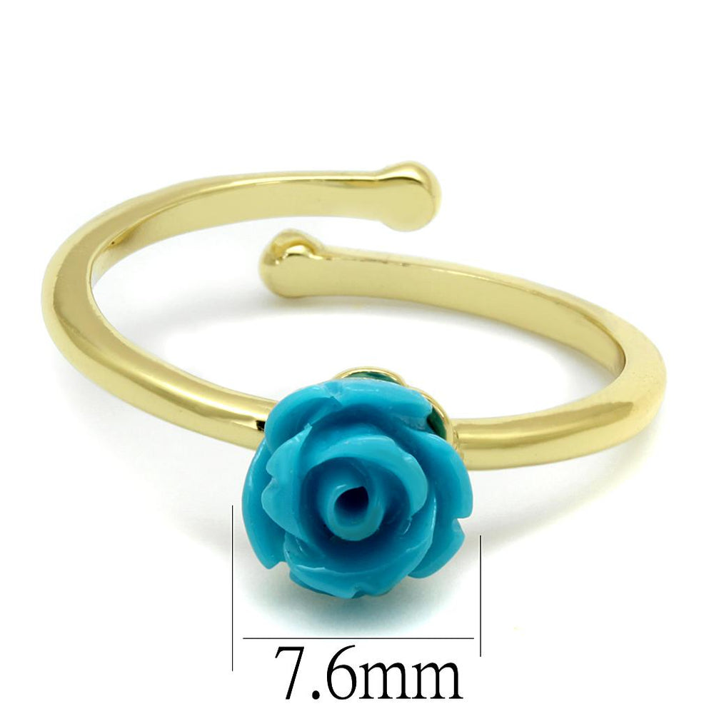 LO4060 - Flash Gold Brass Ring with Synthetic Synthetic Stone in Sea