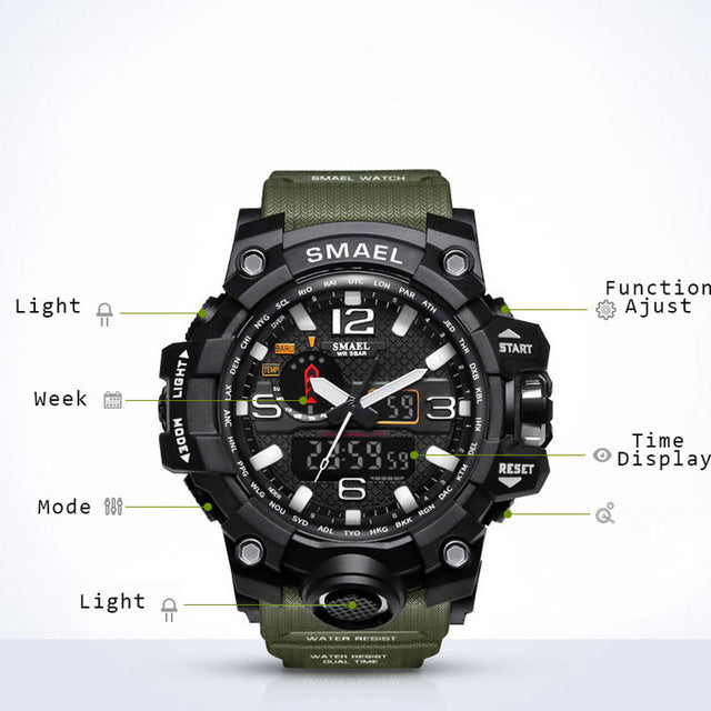 Men Military Watch 50m Waterproof Wristwatch LED