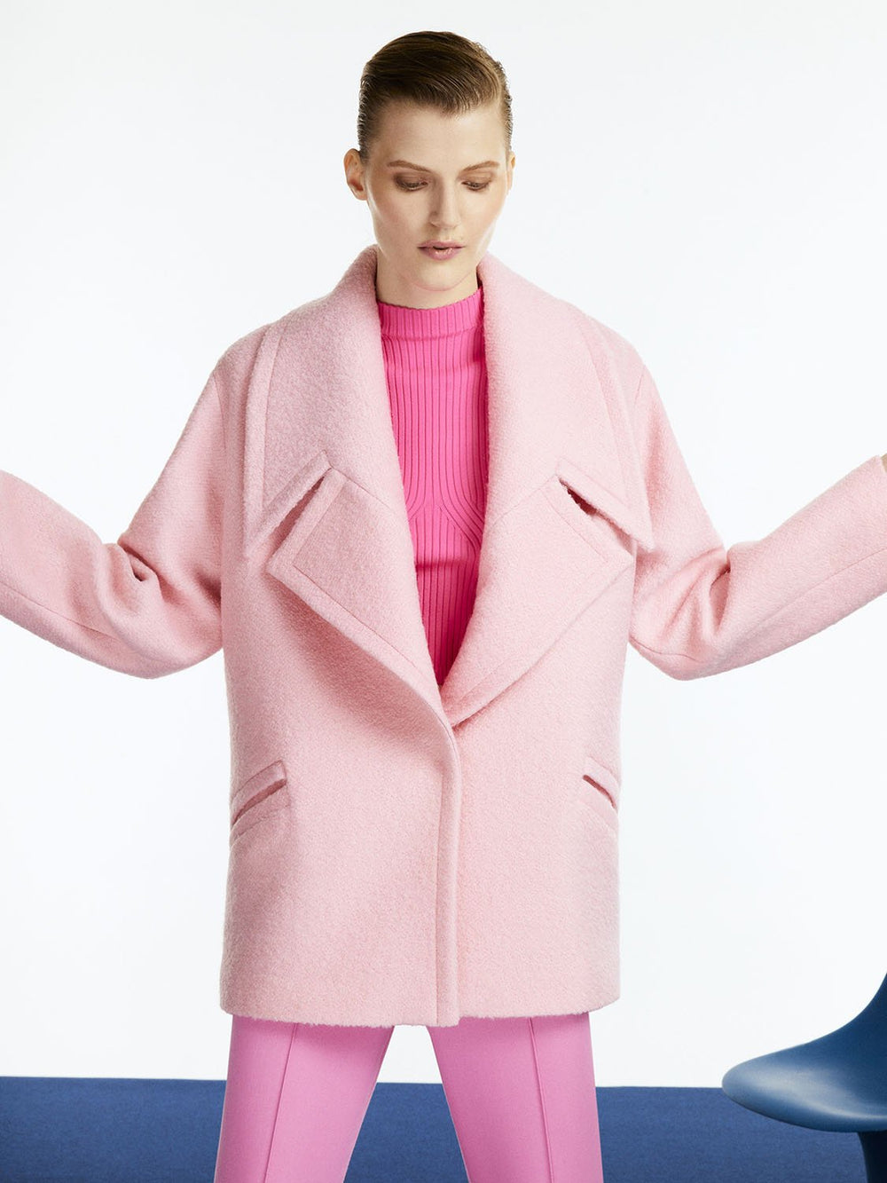 Wide Lapel Collar Baby Pink Coat