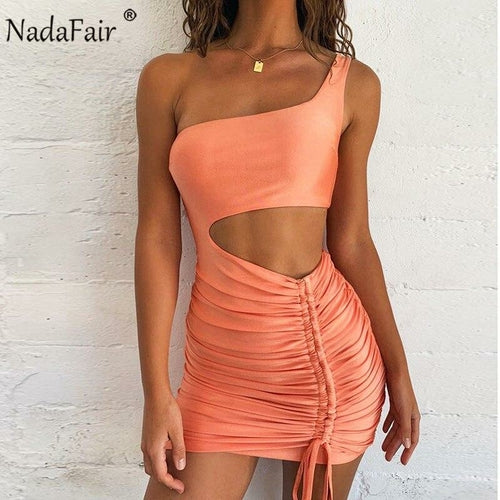 Women's Sexy One Shoulder Sleeveless Cutout Ruched Bodycon Dress