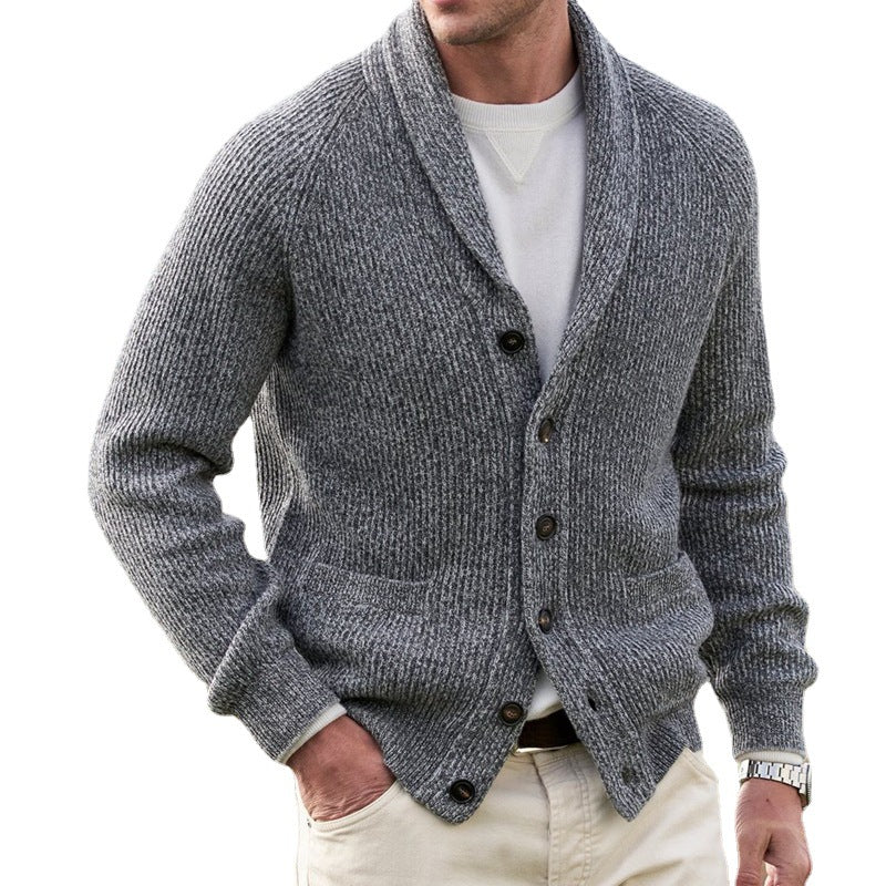 Men's Lapel Mixed Color Sweater Cardigan Button