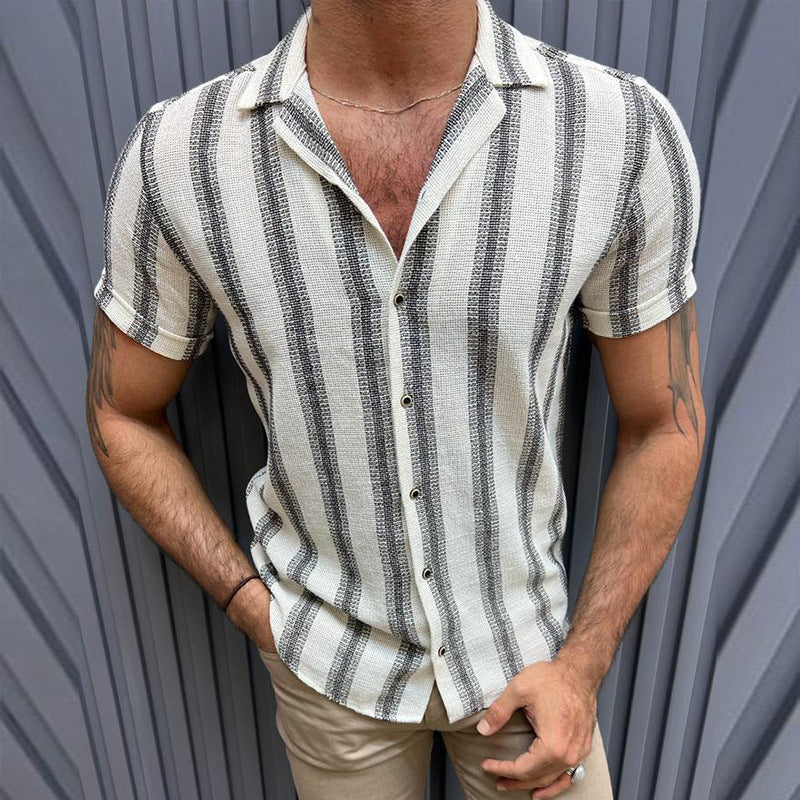 Fashion Casual Men's Stand Collar Casual Striped Shirt