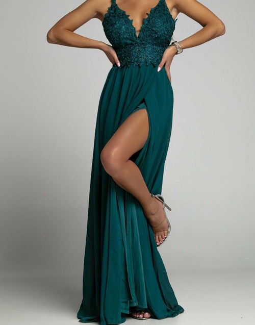 V-neck Chiffon Patchwork Evening Dress