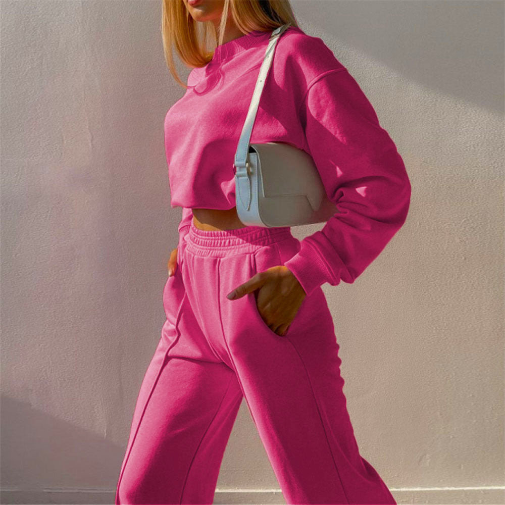 Women's Pink Casual Sweatshirt Tracksuit