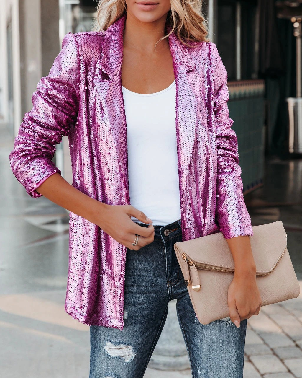 LAPEL Fashionable Sequin Blazer Jacket for Women