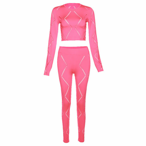 Sexy Hollow High Waist Tight Trousers Casual Sports Suit