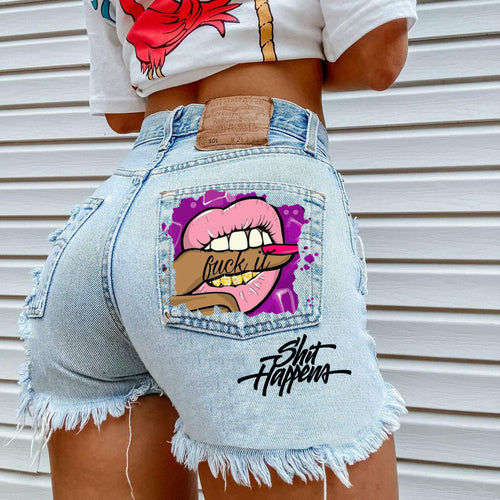 Sexy High Waist 3D Printed Pocket Jeans Y2K Short Pants
