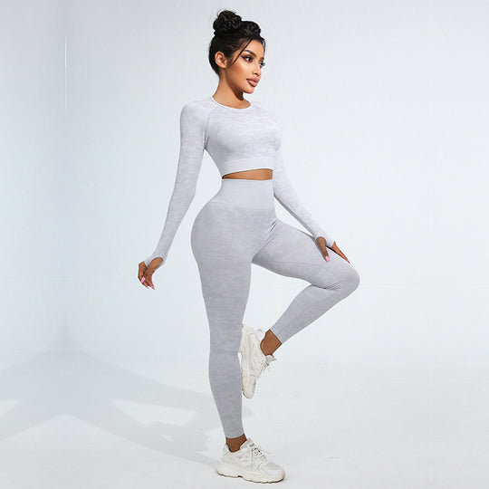 Women's Fashion Long Sleeve Trousers Sports Tight High Waist Yoga Clothes