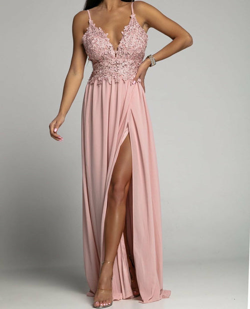 V-neck Chiffon Patchwork Evening Dress