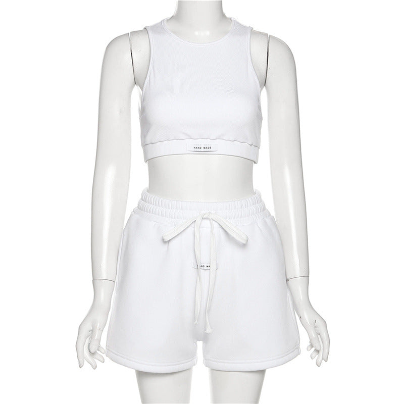 Halter Crop Tops+Drawstring Sweatpants Slim Activewear