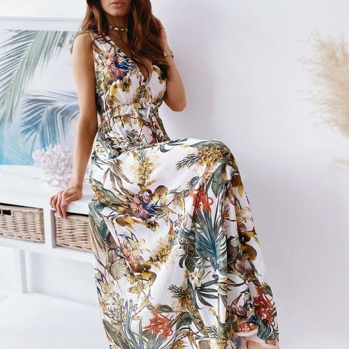 Women's Up Split Floral Print Flowy Party Maxi Dress