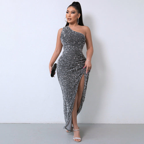 Sleeveless Split Glitter Dress