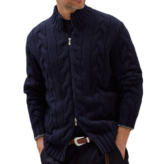 Men's Solid Color Zipper Knitted Jacket