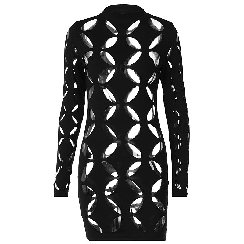Hollow Cut Out Long Sleeve Round Neck Bodycon Dress