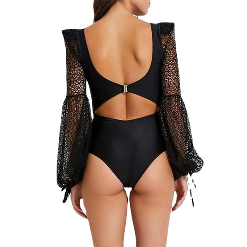 Long Sleeve Sheer Mesh Floral Printed Cutout Monokini