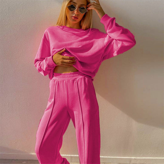 Women's Pink Casual Sweatshirt Tracksuit