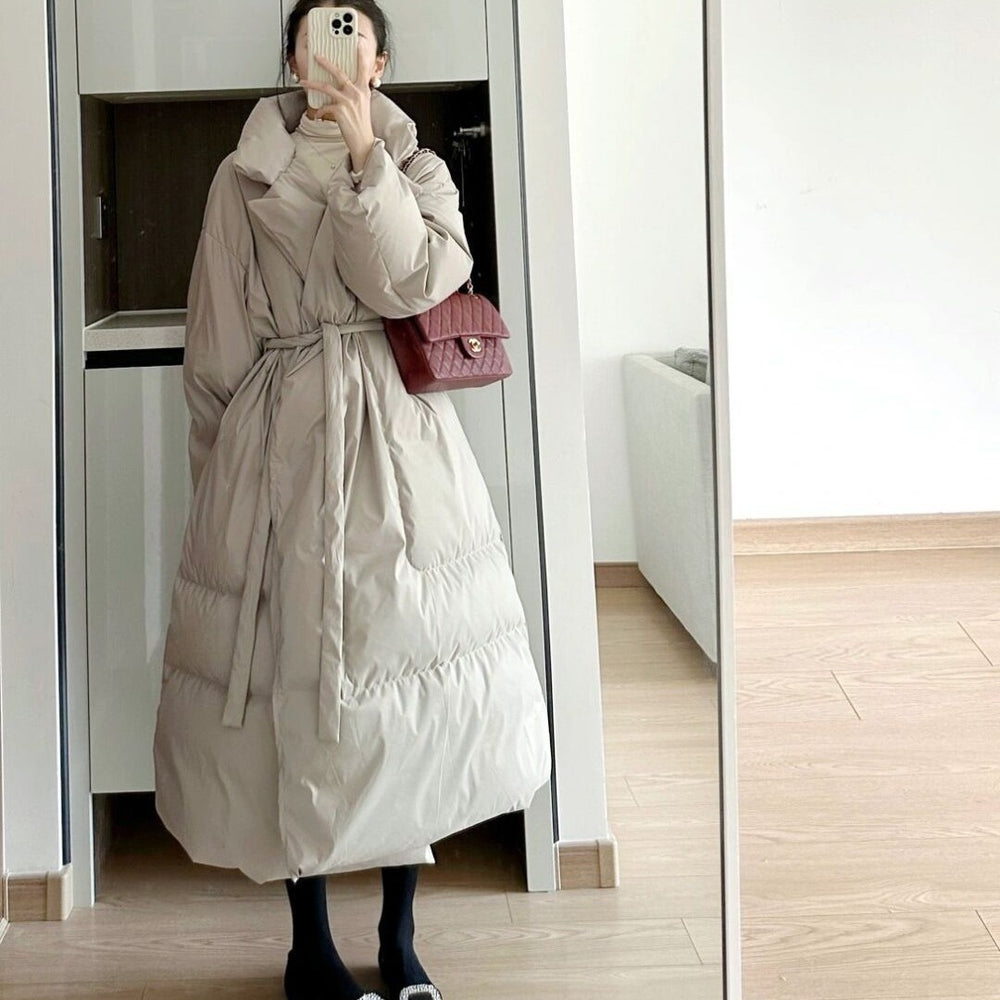 Loose Over Knee Thick Mid-length Down Cotton Jacket Coat Women