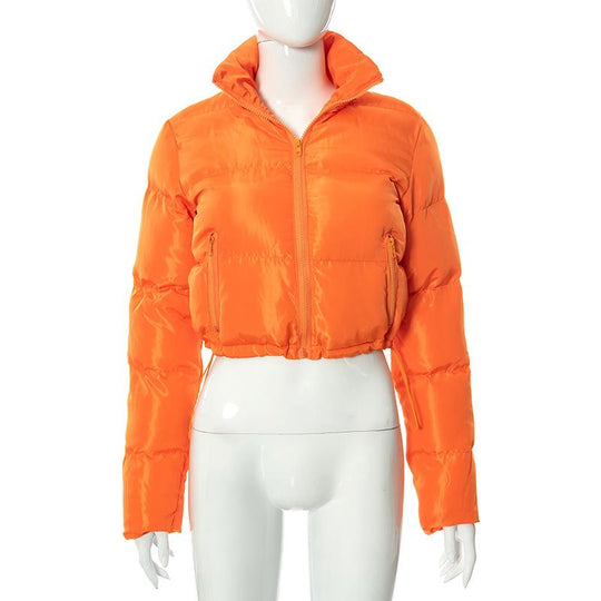 Women's Winter Long Sleeve Full Zipper Baggy Puffer Short Down Jacket