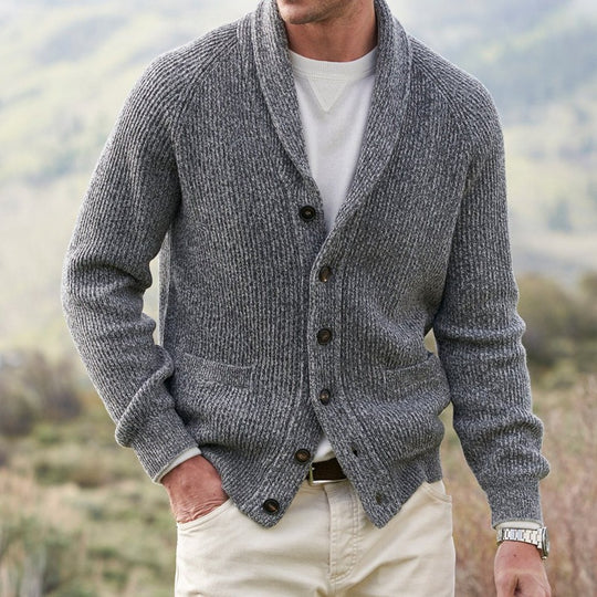 Men's Lapel Mixed Color Sweater Cardigan Button
