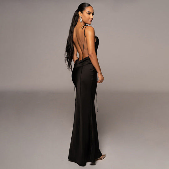 Sexy Backless Bodycon Solid Color Dress with Tie Straps