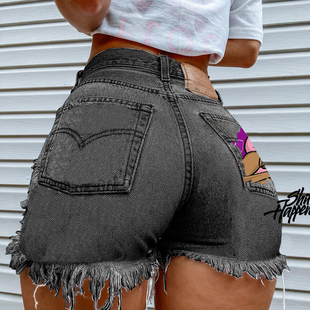 Sexy High Waist 3D Printed Pocket Jeans Y2K Short Pants