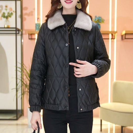 Non-split Leather Disposable Down Cotton-padded Coat For Women Short Leather Jacket