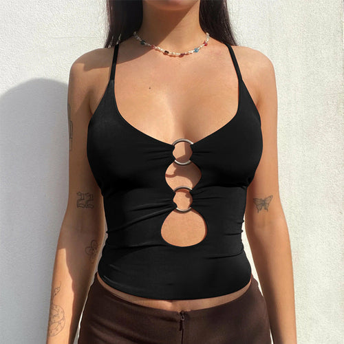 Fashionable Hollow Out Crop Top with Slim Fit and Spaghetti Straps