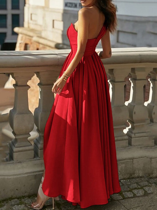 One Shoulder Ruched Ruffle Prom Dress