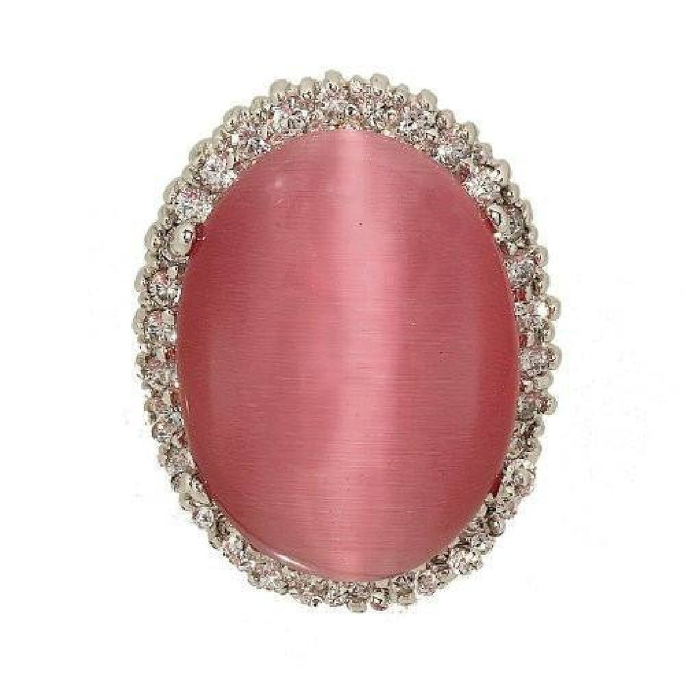 Dusty Pink Handset Cat Eye Big Single Stone Ring