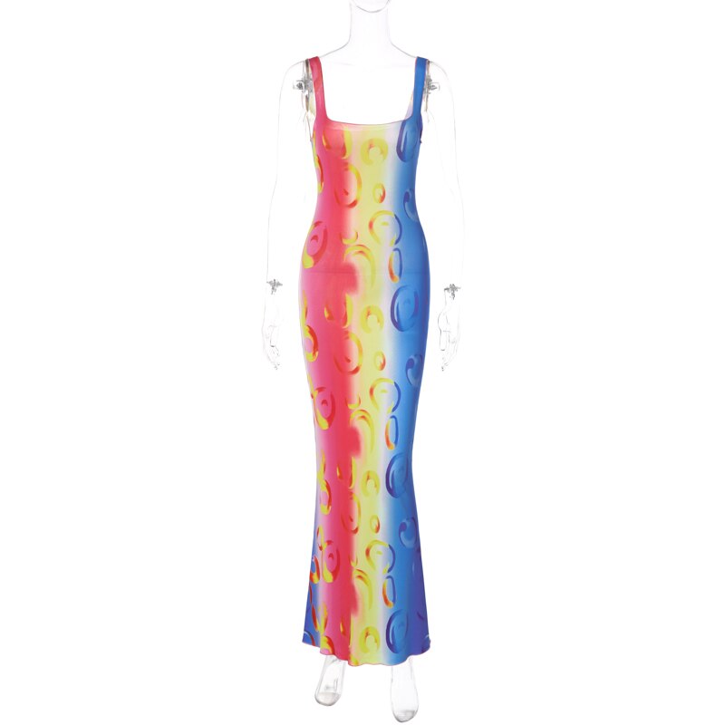 Printing Sleeveless Slim Long Dress