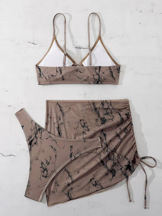 Tie-dye 3-Piece Bikini Swimsuit Set with Skirt