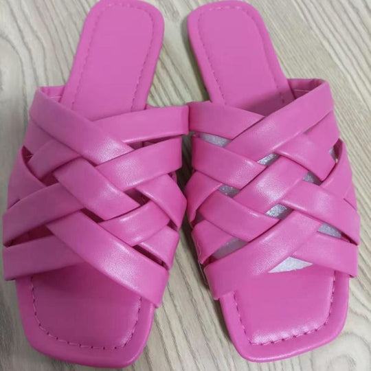 Summer Leather Flat Beach Slides Outdoor Casual Women Slippers