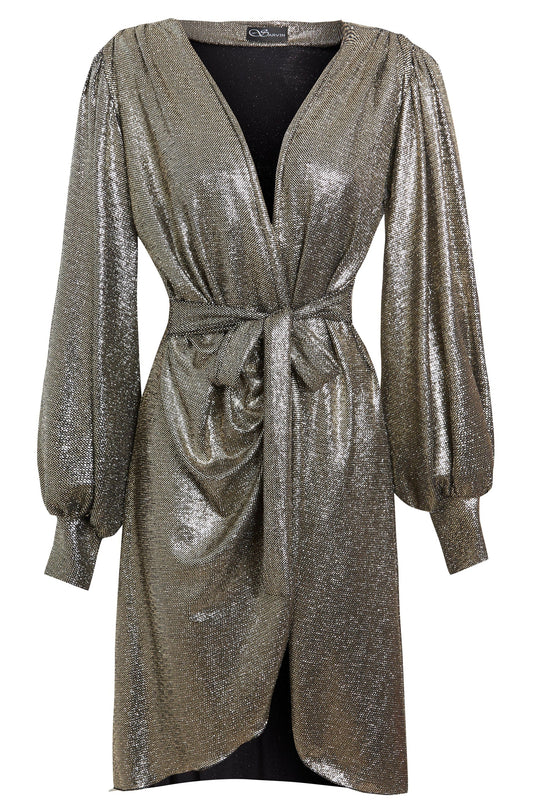 DONATELLA Sarvin Glamorous Sequin Wrap Cocktail Dress