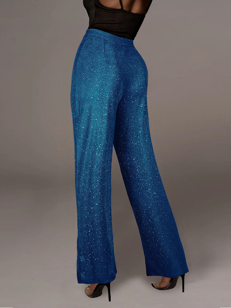 Giltter Sparkly Loose Pants Chic Celebrity Trousers