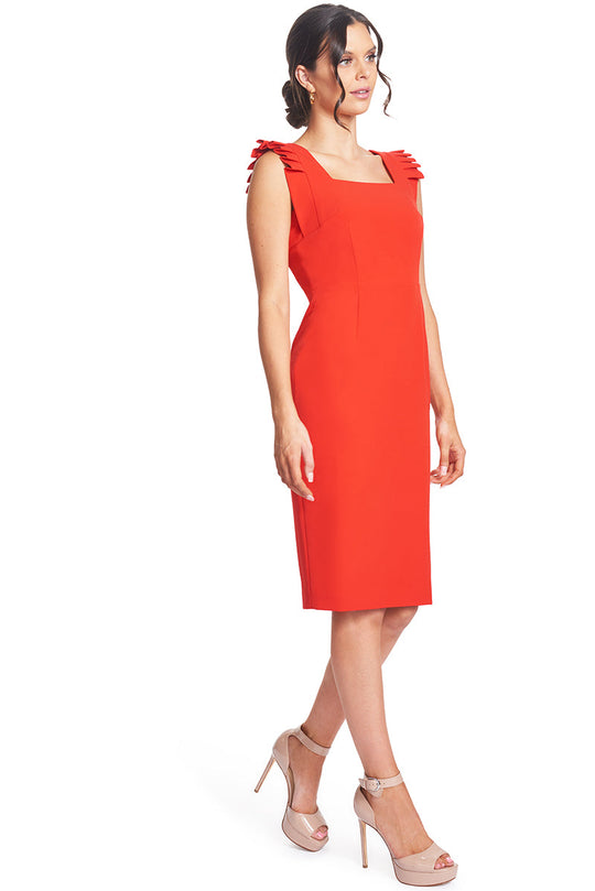 Monarch Dress - Midi dress with square neck and pleated shoulder