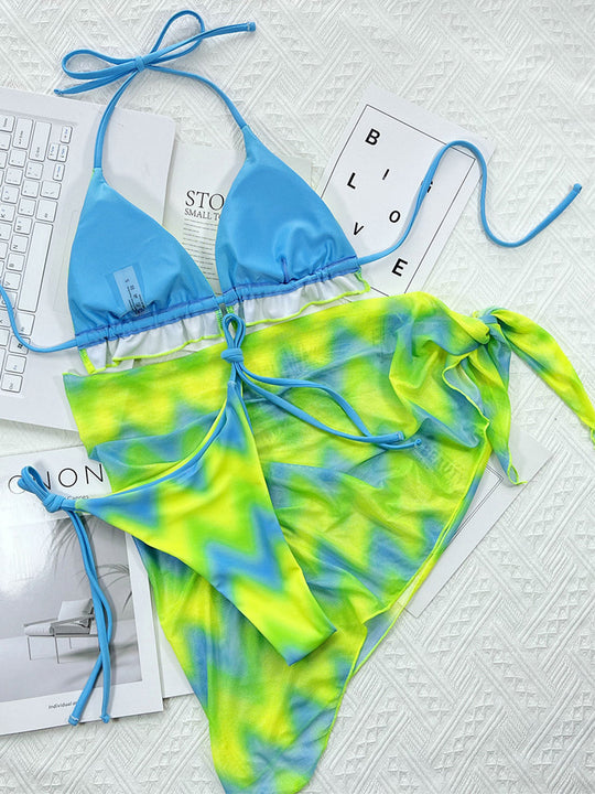 Tie Dye Halter Ruffled Bikini Female Micro Swimsuit 3 Pieces
