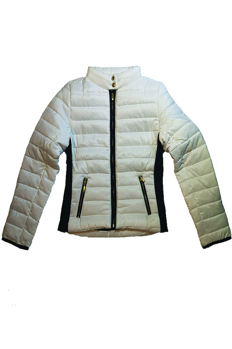 White Puffer Jacket - Black Contrast