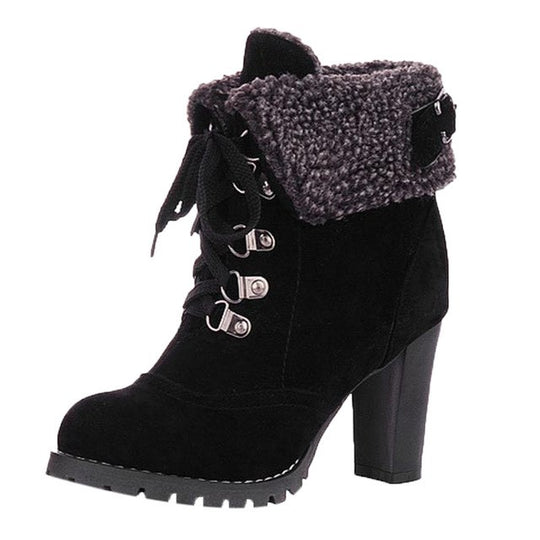 Winter Lace-Up High Thick Short Boots Shoes Women