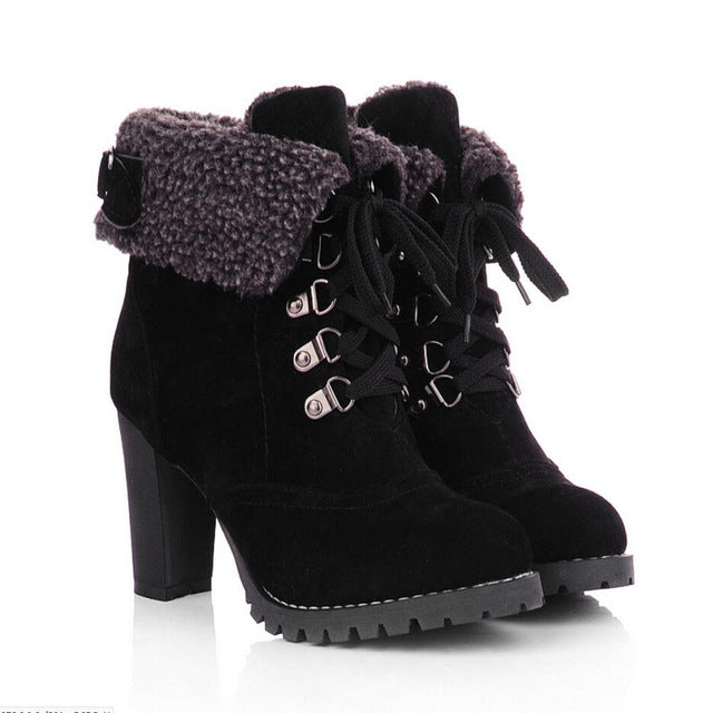 Winter Lace-Up High Thick Short Boots Shoes Women