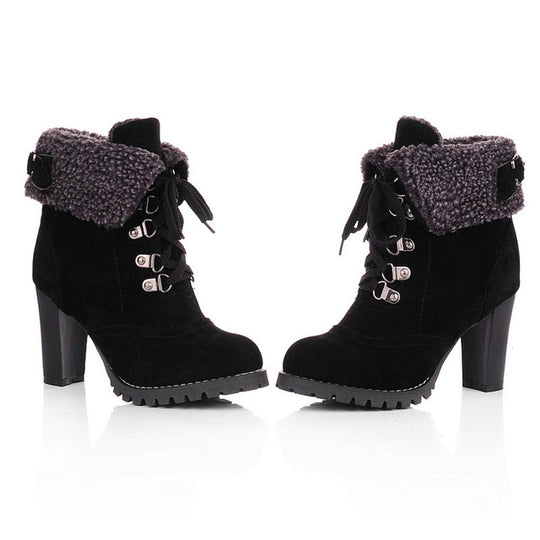 Winter Lace-Up High Thick Short Boots Shoes Women