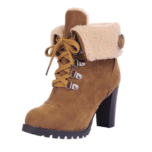 Winter Lace-Up High Thick Short Boots Shoes Women