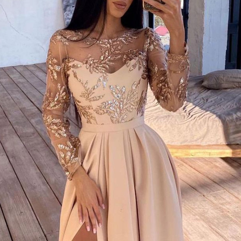 Elegant Embroidery Lace High Split Dress