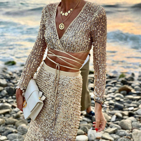 Women's Gold Sequin Glam Cocktail Dress