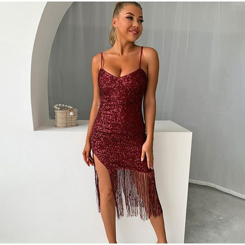 Sexy Sequin Tassel Cocktail Party Mini Dress