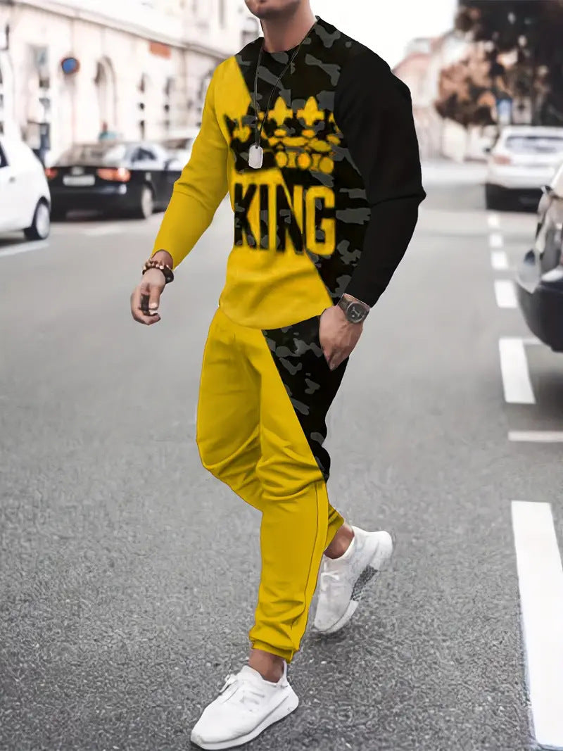 Men's 3d Digital Printed Round Neck Sweatshirt Sports Suit