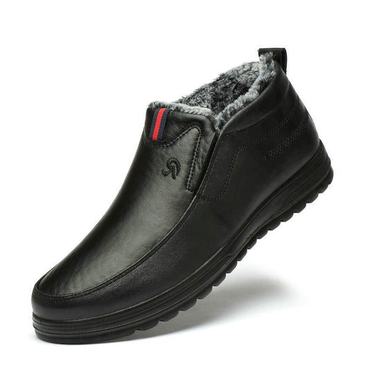 Men's Fleece-lined Thick Waterproof Leather Cotton Shoes