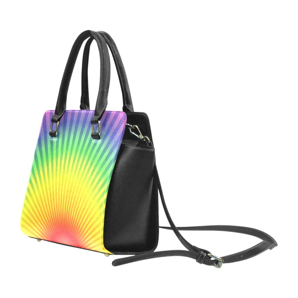 Top Handle Leather Rainbow Radial Rivet Design Handbag