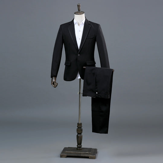 Men's Trim Suit Host Performance Costume Long-sleeve Suit Stage Singer Suit Black Platinum Silver Photography Gown