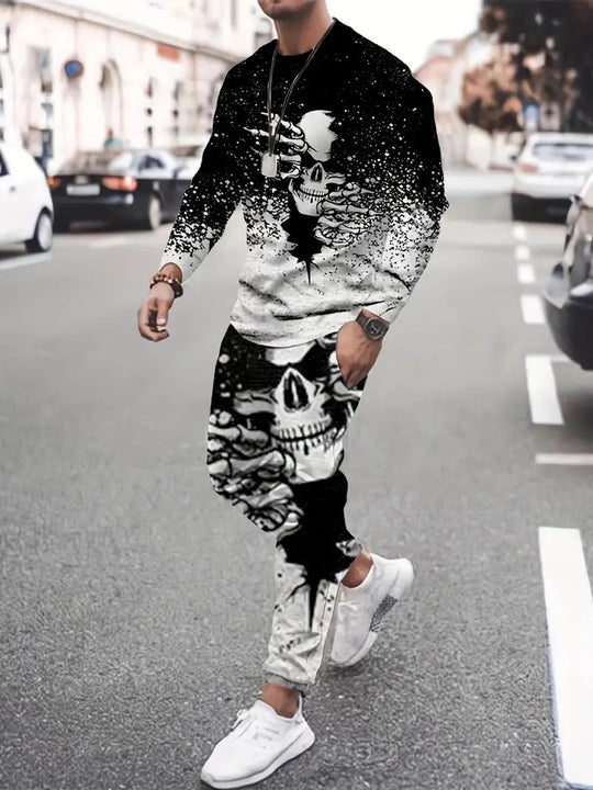 Men's 3d Digital Printed Round Neck Sweatshirt Sports Suit